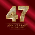 47 years anniversary celebration logotype.47th years anniversary red ribbon and gold balloon on gray background. Royalty Free Stock Photo