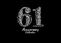 61 years anniversary celebration logotype white vector, 61th birthday logo, 61 number design, anniversary year banner, anniversary