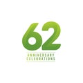 62 Years Anniversary Celebration Number Text Vector Template Design Illustration