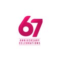67 Years Anniversary Celebration Number Text Vector Template Design Illustration Royalty Free Stock Photo