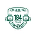 184 years anniversary celebration shield design template. 184th anniversary logo. Vector and illustration. Royalty Free Stock Photo