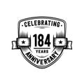 184 years anniversary celebration shield design template. 184th anniversary logo. Vector and illustration. Royalty Free Stock Photo