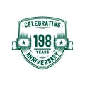 198 years anniversary celebration shield design template. 198th anniversary logo. Vector and illustration. Royalty Free Stock Photo