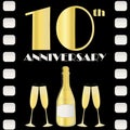 10 years anniversary celebration vector movie style template. Art Deco style gold foil effect golden gradient text Royalty Free Stock Photo