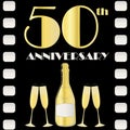 50 years anniversary celebration vector movie style template. Art Deco style gold foil effect golden gradient text Royalty Free Stock Photo