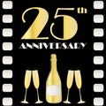 25 years anniversary celebration vector movie style template. Art Deco style gold foil effect golden gradient text Royalty Free Stock Photo