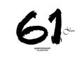 61 Years Anniversary Celebration Vector Template, 61 number logo design, 61th birthday, Black Lettering Numbers brush drawing hand