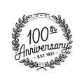 100 years anniversary celebration with laurel wreath. 100th anniversary logo. Royalty Free Stock Photo
