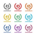 45 Years Anniversary color icon set isolated on white background