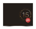 15 years anniversary decorated card template with gold elements.