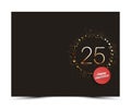 25 years anniversary decorated card template with gold elements.