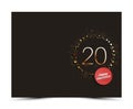 20 years anniversary decorated card template with gold elements.