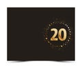 20 years anniversary decorated greeting / invitation card template with gold elements.