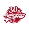 30 years anniversary design template. Vector and illustration. 30th logo. Royalty Free Stock Photo