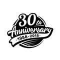 30 years anniversary design template. Vector and illustration. 30th logo. Royalty Free Stock Photo