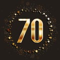 70 years anniversary gold banner on dark background.