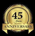 45 years anniversary gold seal logo vector design icon concept