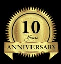 10 years anniversary gold seal logo vector design