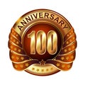 100 years anniversary golden label with ribbon. Royalty Free Stock Photo