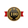 100 years anniversary golden label with ribbons Royalty Free Stock Photo