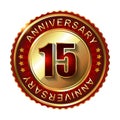 15 Years anniversary golden label. Royalty Free Stock Photo