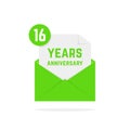 16 years anniversary icon missive in green letter