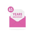65 years anniversary icon missive in purple letter