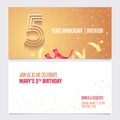 5 years anniversary invitation vector illustration. Design element Royalty Free Stock Photo