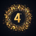 4 years anniversary isolated vector design element. Four birthday logo with blurred light effect on dark background