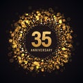 35 years anniversary isolated vector design element. Thirty five birthday logo with blurred light effect on dark background