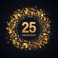 25 years anniversary isolated vector design element. Twenty five birthday logo with blurred light effect on dark background