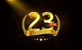 23 Years Anniversary in laurel wreath Gold Ribbon