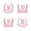 30 years anniversary logo collection. 30th years anniversary celebration hand drawn logotype. Vector and illustration. Royalty Free Stock Photo