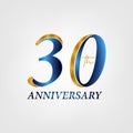 30 years anniversary logo design with blue and gold yellow color Royalty Free Stock Photo