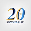 20 years anniversary logo design with blue and gold yellow color. 20 years anniversary design with gradient Royalty Free Stock Photo