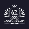 62 years Anniversary logo, luxurious 62nd Anniversary design celebration