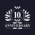 10 years Anniversary logo, luxurious 10th Anniversary design celebration.