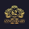 62 years Anniversary Logo, Luxury floral golden 62nd anniversary logo