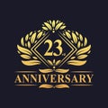 23 years Anniversary Logo, Luxury floral golden 23rd anniversary logo