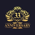 33 years Anniversary Logo, Luxury floral golden 33rd anniversary logo