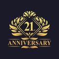 21 years Anniversary Logo, Luxury floral golden 21st anniversary logo