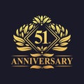 51 years Anniversary Logo, Luxury floral golden 51st anniversary logo