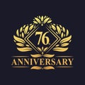 76 years Anniversary Logo, Luxury floral golden 76th anniversary logo