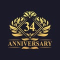 34 years Anniversary Logo, Luxury floral golden 34th anniversary logo