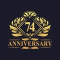 74 years Anniversary Logo, Luxury floral golden 74th anniversary logo