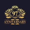 97 years Anniversary Logo, Luxury floral golden 97th anniversary logo