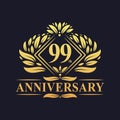 99 years Anniversary Logo, Luxury floral golden 99th anniversary logo