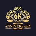68 years Anniversary Logo, Luxury floral golden 68th anniversary logo