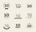 10 years anniversary logo set. 10th anniversary icons.