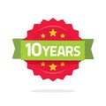 10 years anniversary logo template with green ribbon and number, flat cartoon 10th anniversary icon label, ten year Royalty Free Stock Photo